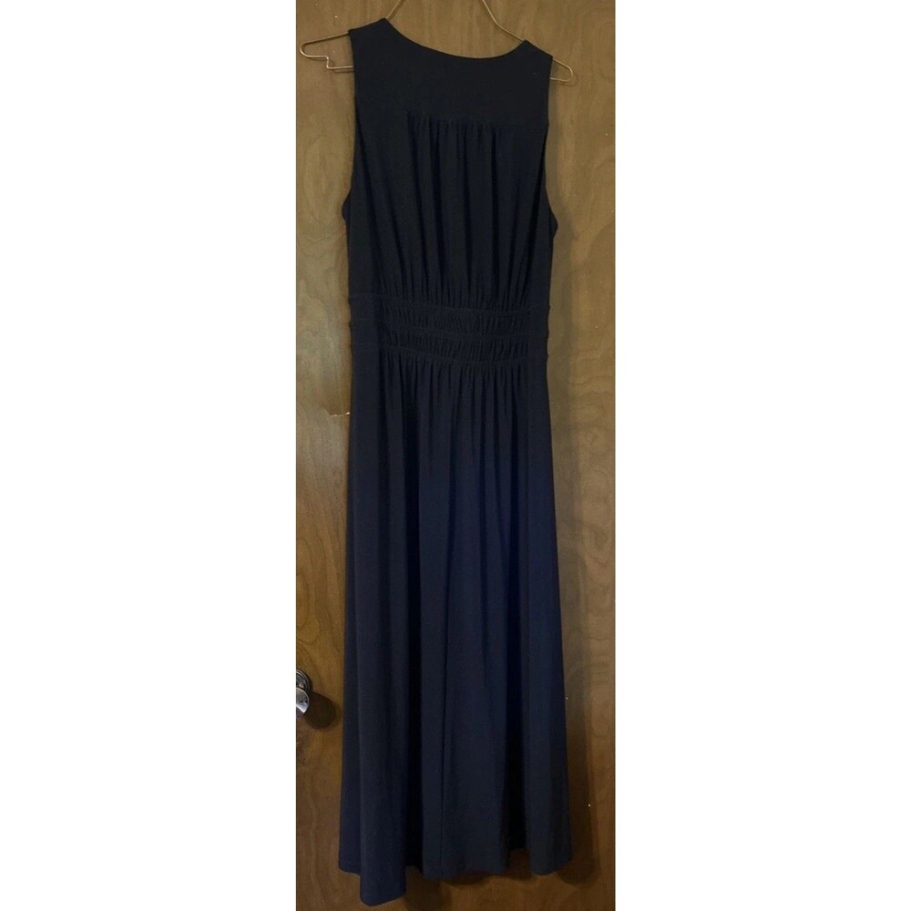 Tommy Hilfiger Navy Blue V-Neck Smocked Waist Sleeveless Maxi Dress Sz 10 - Picture 2 of 6